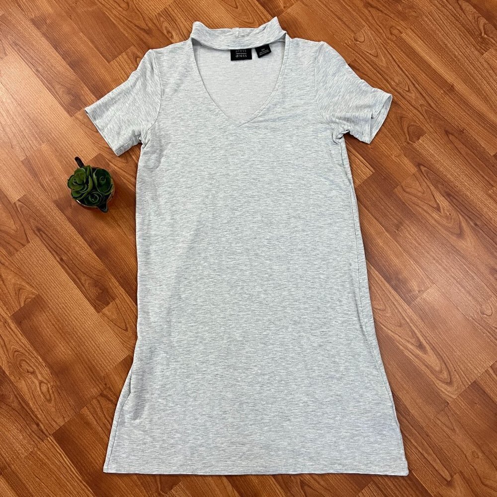 Press Soft Knit Tshirt Dress Light Heather Grey Sz Small Peek-a-Boo Neckline